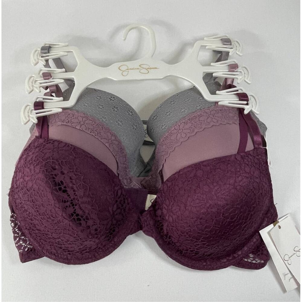 Jessica Simpson 3 Pack Soft TShirt Cup Bras Extra Comfort 36C NEW Gray Purples